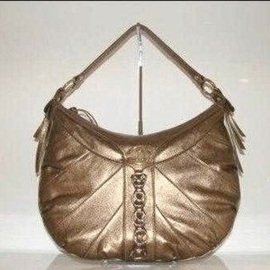 Just Cavalli Metallic Gold Genuine Leather Shoulder Hobo Bag